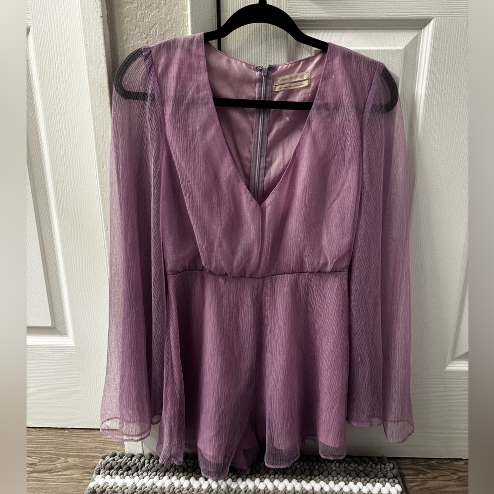 Lilac Shimmer Bell-Sleeve Deep V Romper, Urban Outfitters, size Small